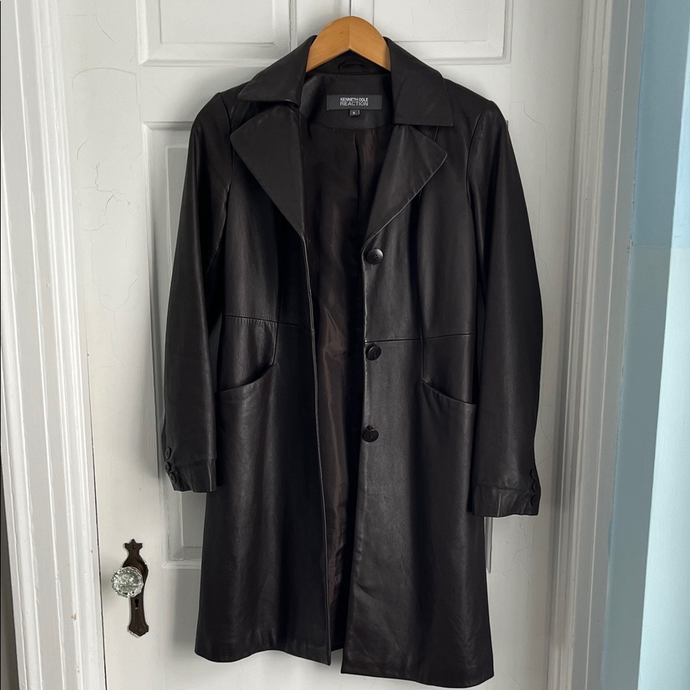 Y2K Kenneth Cole brown leather trench coat
